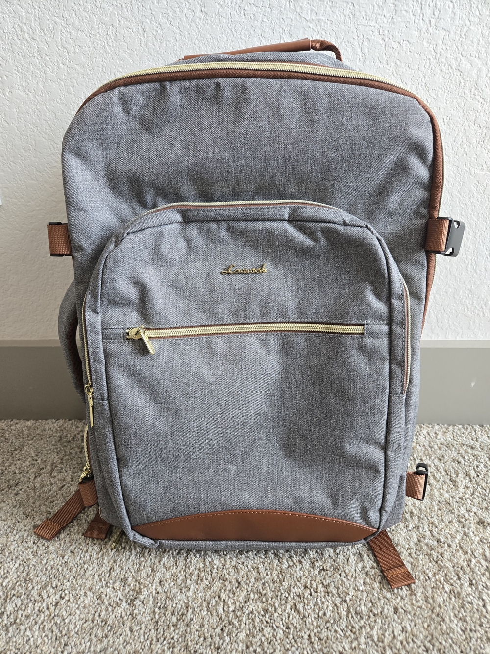 Loveook-Grey Canvas Travel Backpack with Brown Accents